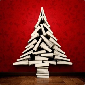 christmas tree made of books